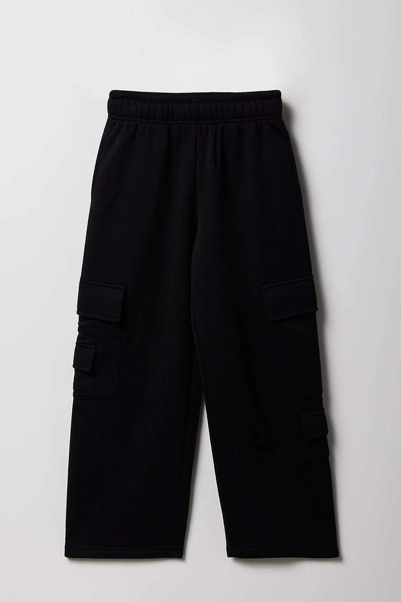 Girls Fleece Wide Leg Cargo Sweatpant