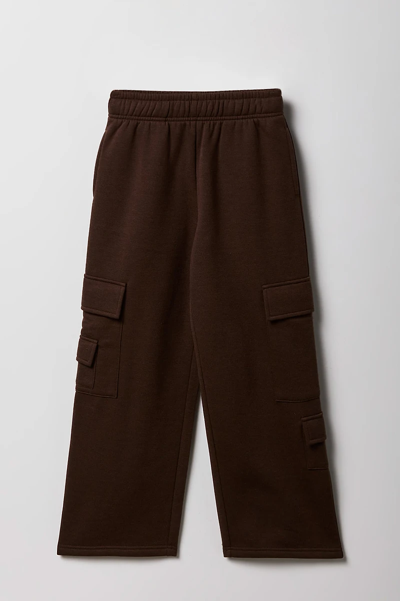 Pantalon d'entraînement cargo à jambe large en molleton pour fille
