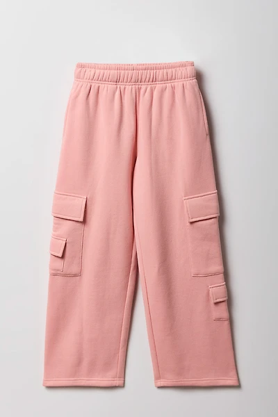 Girls Fleece Wide Leg Cargo Sweatpant