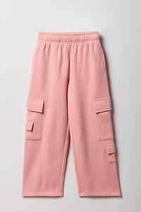 Girls Fleece Wide Leg Cargo Sweatpant