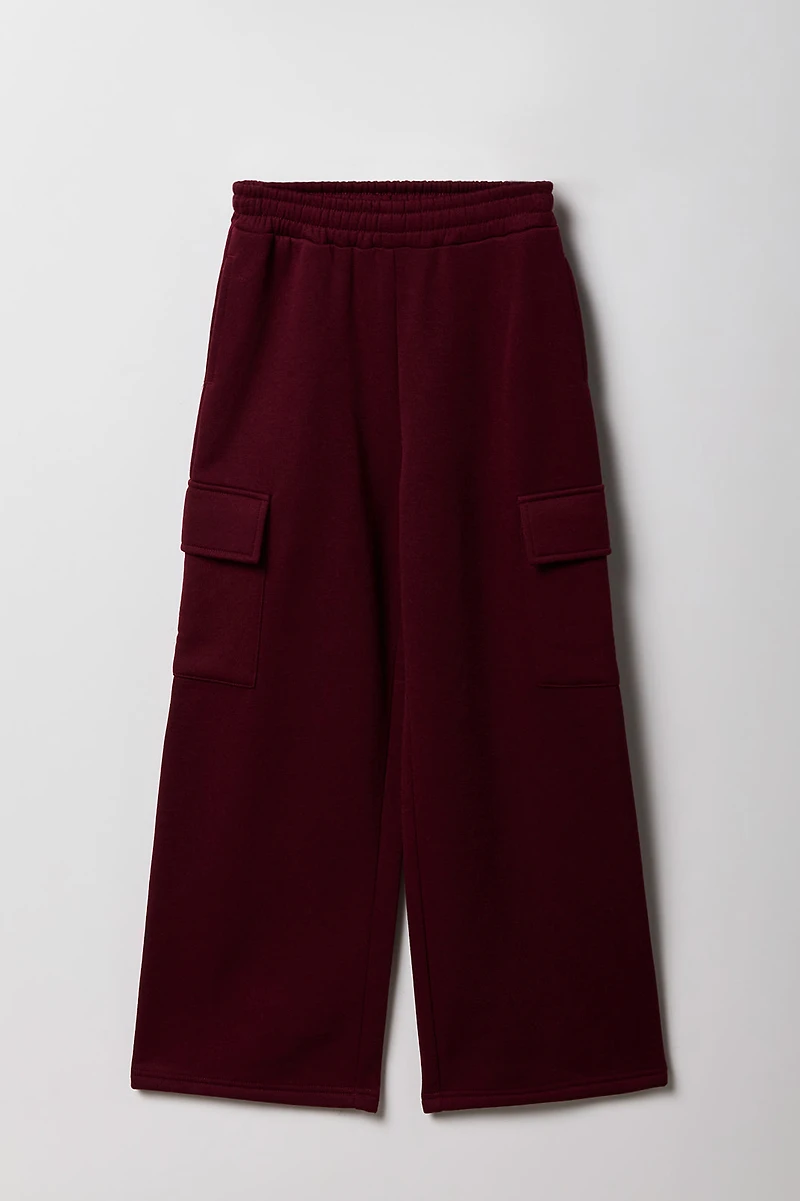 Girls Fleece Wide Leg Cargo Sweatpant