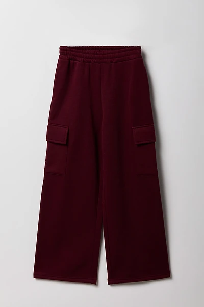 Girls Fleece Wide Leg Cargo Sweatpant