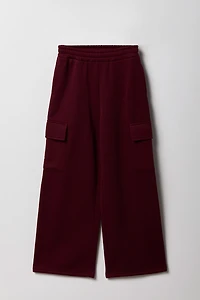 Girls Fleece Wide Leg Cargo Sweatpant