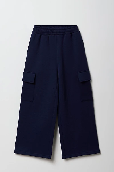 Girls Fleece Wide Leg Cargo Sweatpant