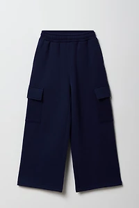 Girls Fleece Wide Leg Cargo Sweatpant
