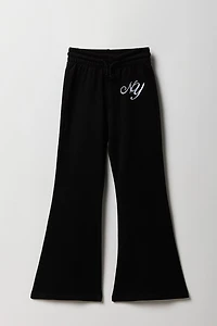 Pantalon d'entraînement en molleton à jambe évasée avec motif brodé pour fille