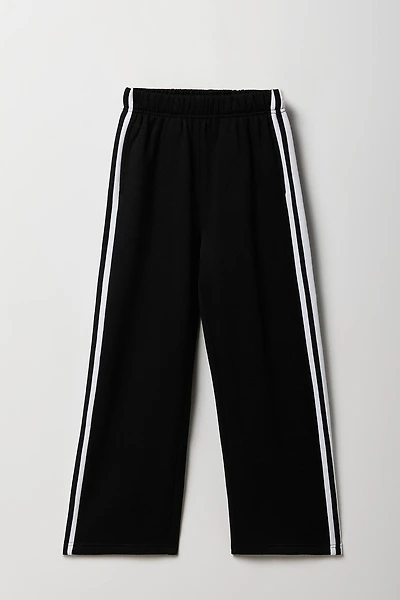Girls Side Striped Wide Leg Fleece Sweatpant