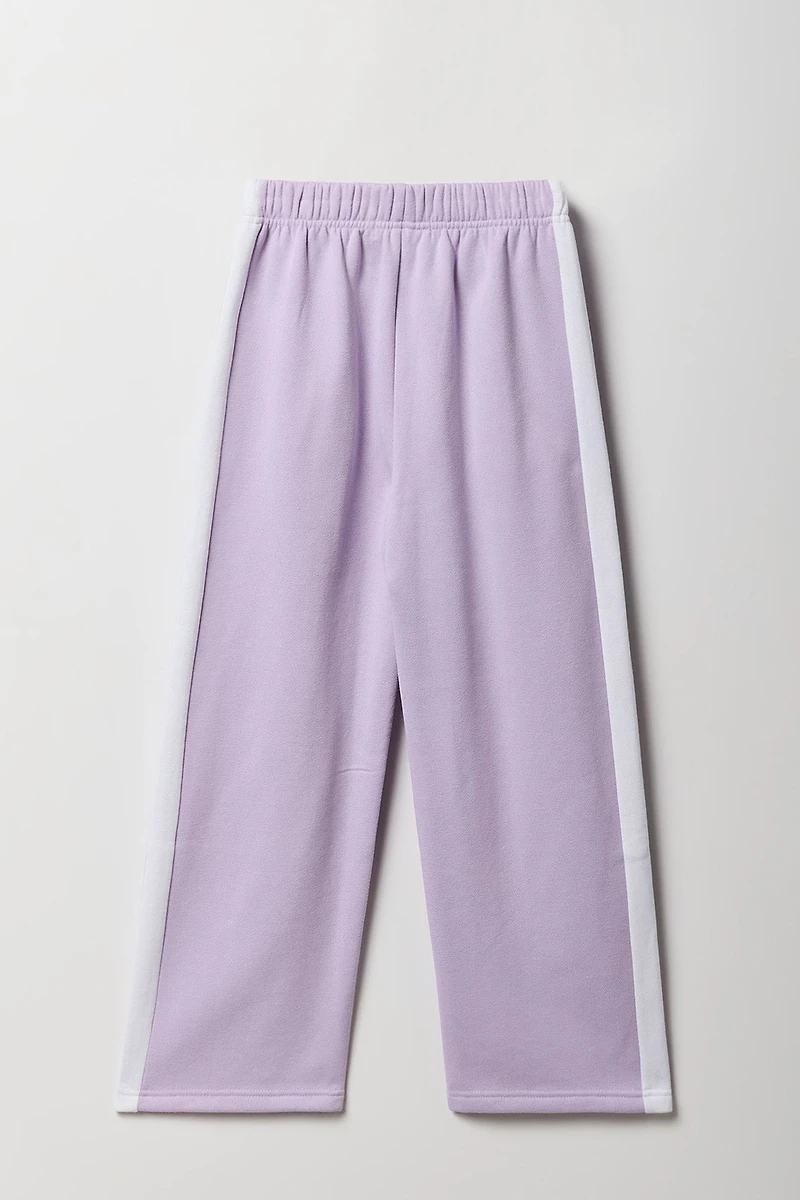 Pantalon d'entraînement à jambe large en molleton avec rayures latérales pour fille
