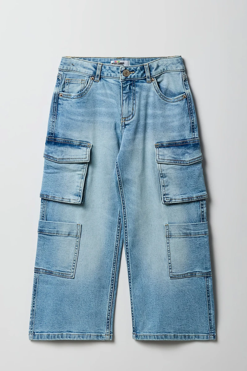 Jean cargo baggy à jambe large pour fille