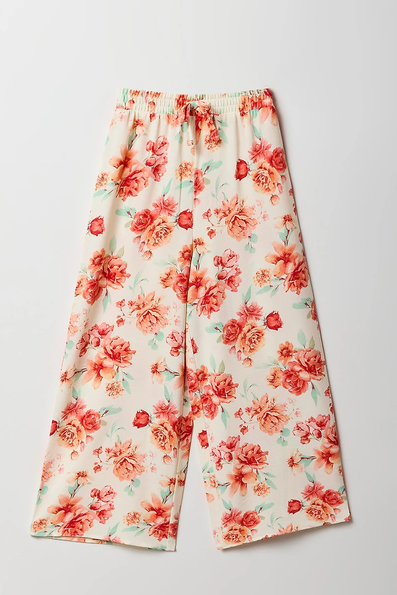 Pantalon fluide à jambe large fleuri pour fille
