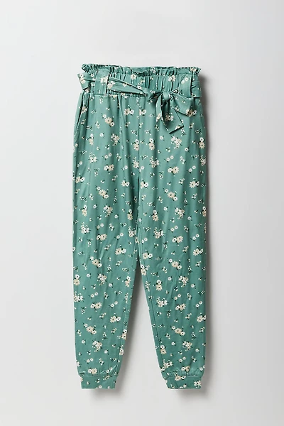 Girls Printed Soft Paperbag Jogger