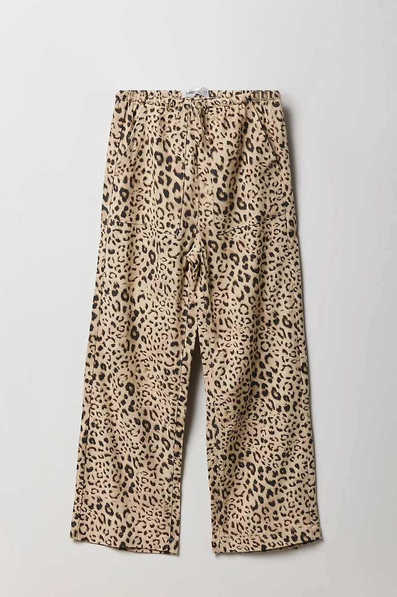 Pantalon à jambe large en lin avec taille coulissante pour fille