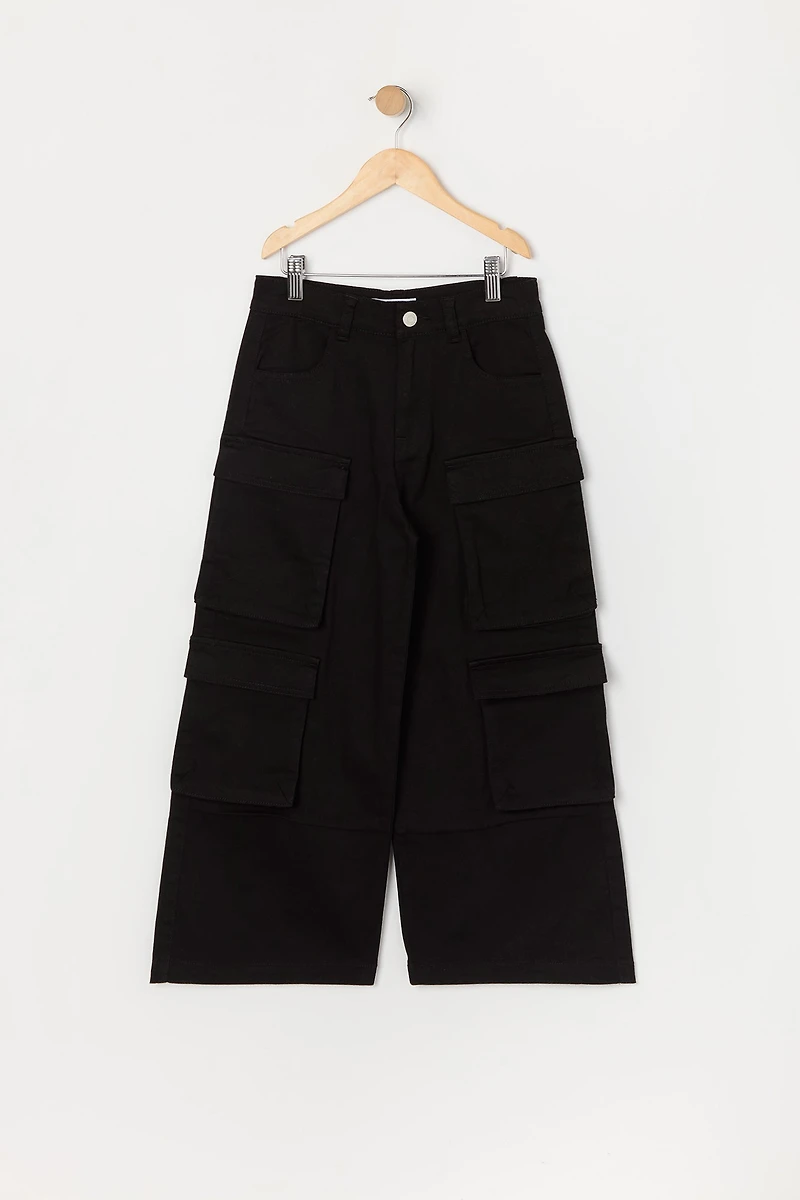 Pantalon cargo jambe large avec multiples poches pour filles
