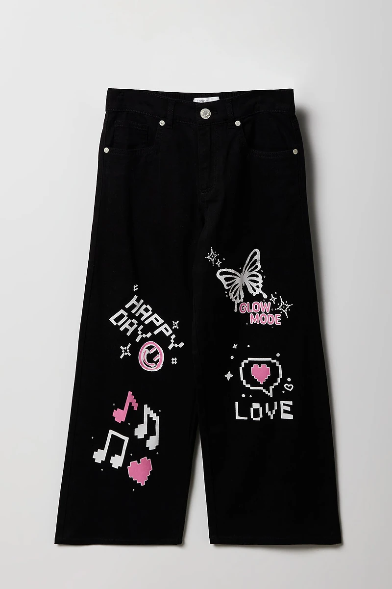 Girls Graffiti Mid Rise Wide Leg Pant