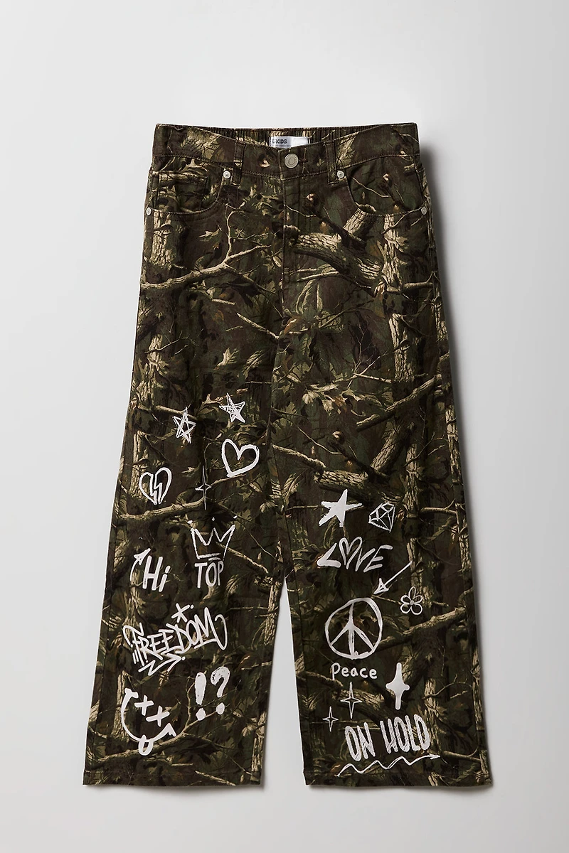 Pantalon mi-taille à jambe large avec imprimé graffitis pour fille