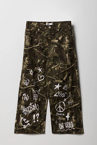 Pantalon mi-taille à jambe large avec imprimé graffitis pour fille