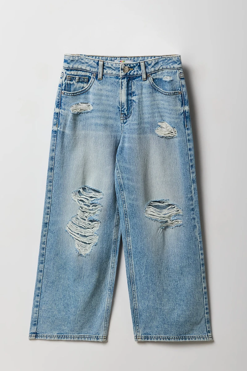 Girls Ripped Mid Rise Baggy Jean