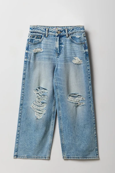 Girls Ripped Mid Rise Baggy Jean