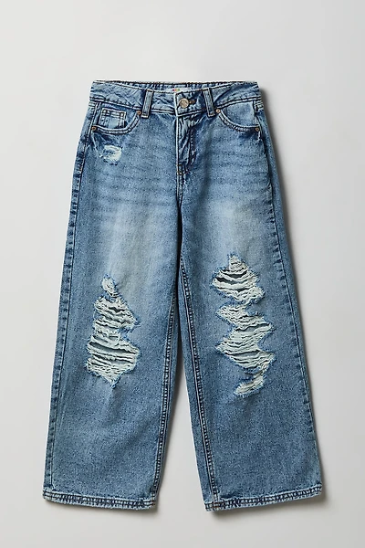 Girls Ripped Baggy Wide Leg Jean