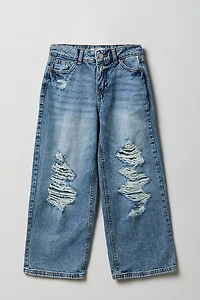 Girls Ripped Baggy Wide Leg Jean