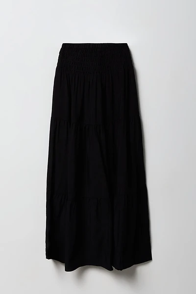 Girls Smocked Waist Tiered Maxi Skirt