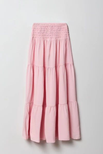 Girls Smocked Waist Tiered Maxi Skirt