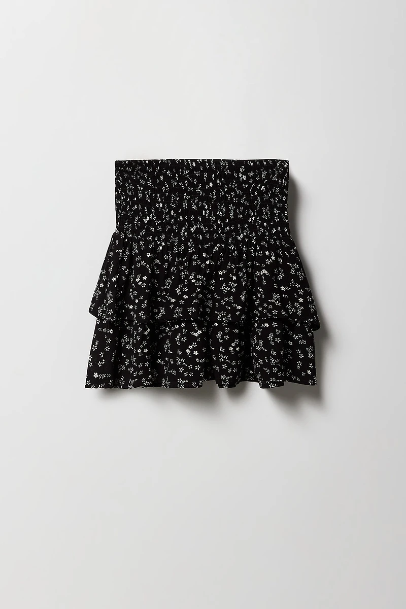 Girls Floral Smocked Tiered Skort