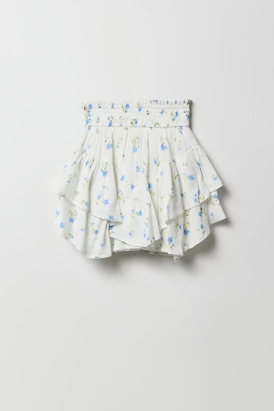 Jupe-short étagée à ourlet en V et imprimé floral pour filles