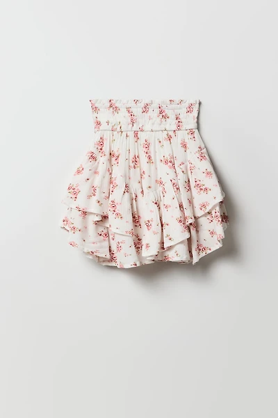Girls Floral Tiered V-Hem Skort