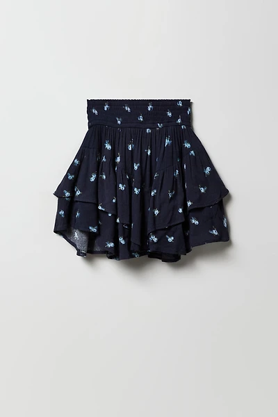 Girls Floral Tiered V-Hem Skort