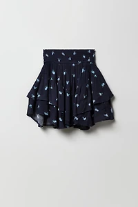 Girls Floral Tiered V-Hem Skort