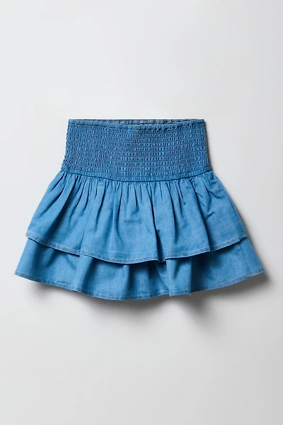 Girls Chambray Tiered Skort