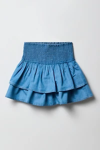 Girls Chambray Tiered Skort