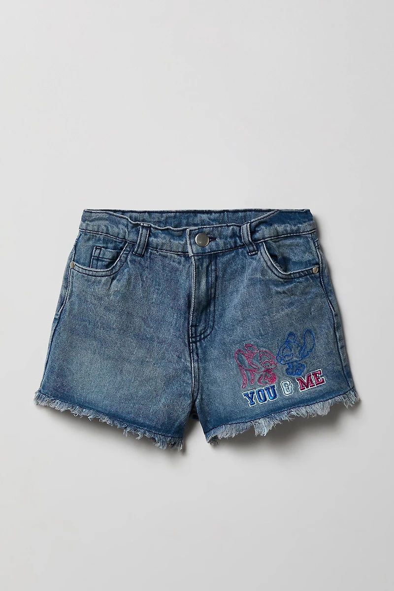 Girls High Rise Stitch Embroidered Denim Short