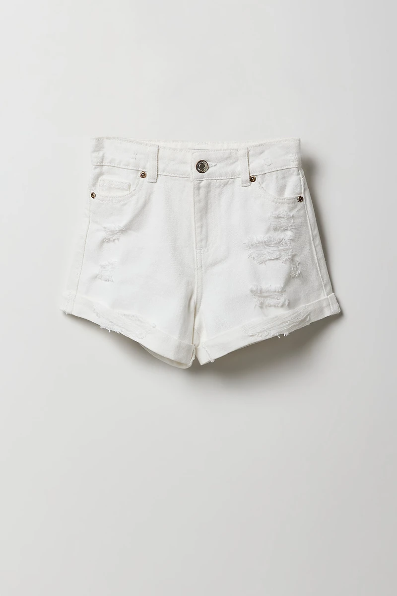 Short « mom » d'aspect usé à taille haute pour fille