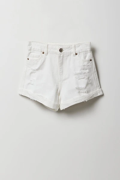 Short « mom » d'aspect usé à taille haute pour fille