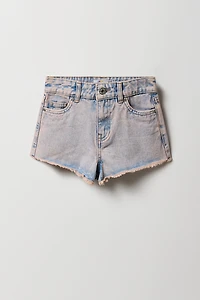 Short de plage délavé rose à taille haute pour fille