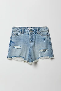 Short en denim baggy à taille basse et effet d'usure pouir filles