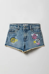 Girls High Rise Graphic Denim Short