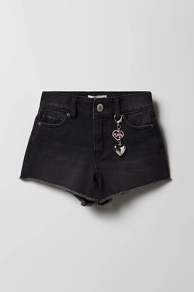 Girls High Rise Graphic Denim Short with Keychain