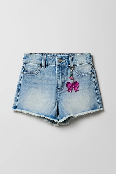 Girls High Rise Graphic Denim Short with Keychain