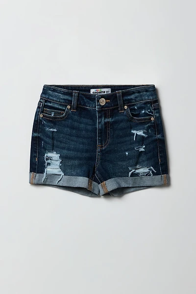 Short en denim déchiré à taille montante pour fille