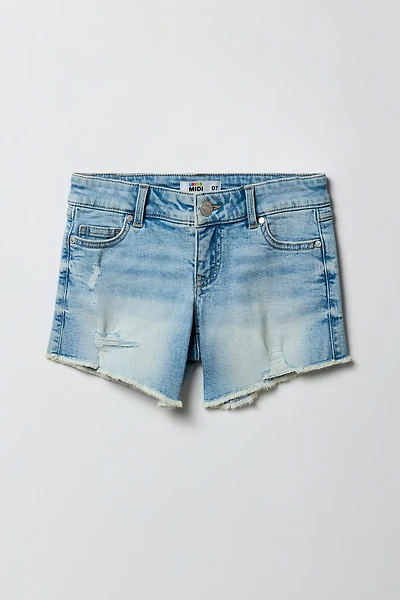 Girls Ripped Low Rise Denim Midi Short
