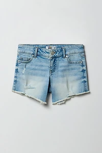 Girls Ripped Low Rise Denim Midi Short