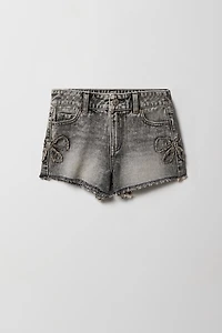 Girls High Rise Patch Denim Short