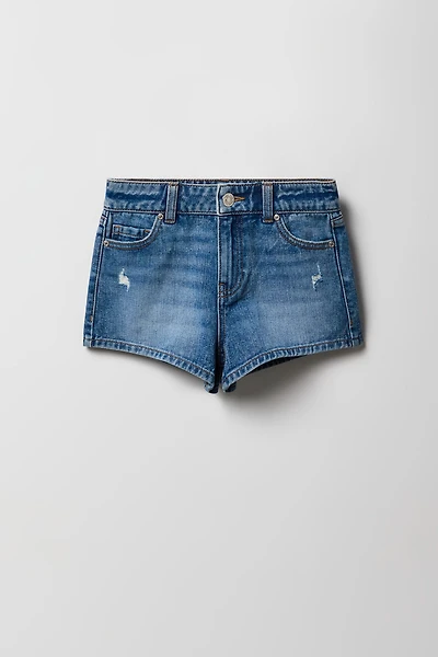 Short à taille haute en denim avec empiècement pour fille