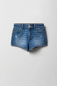 Short à taille haute en denim avec empiècement pour fille