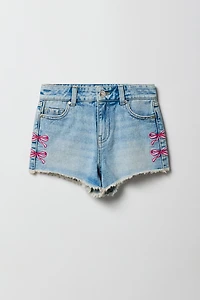 Girls Embroidered High Rise Denim Beach Short