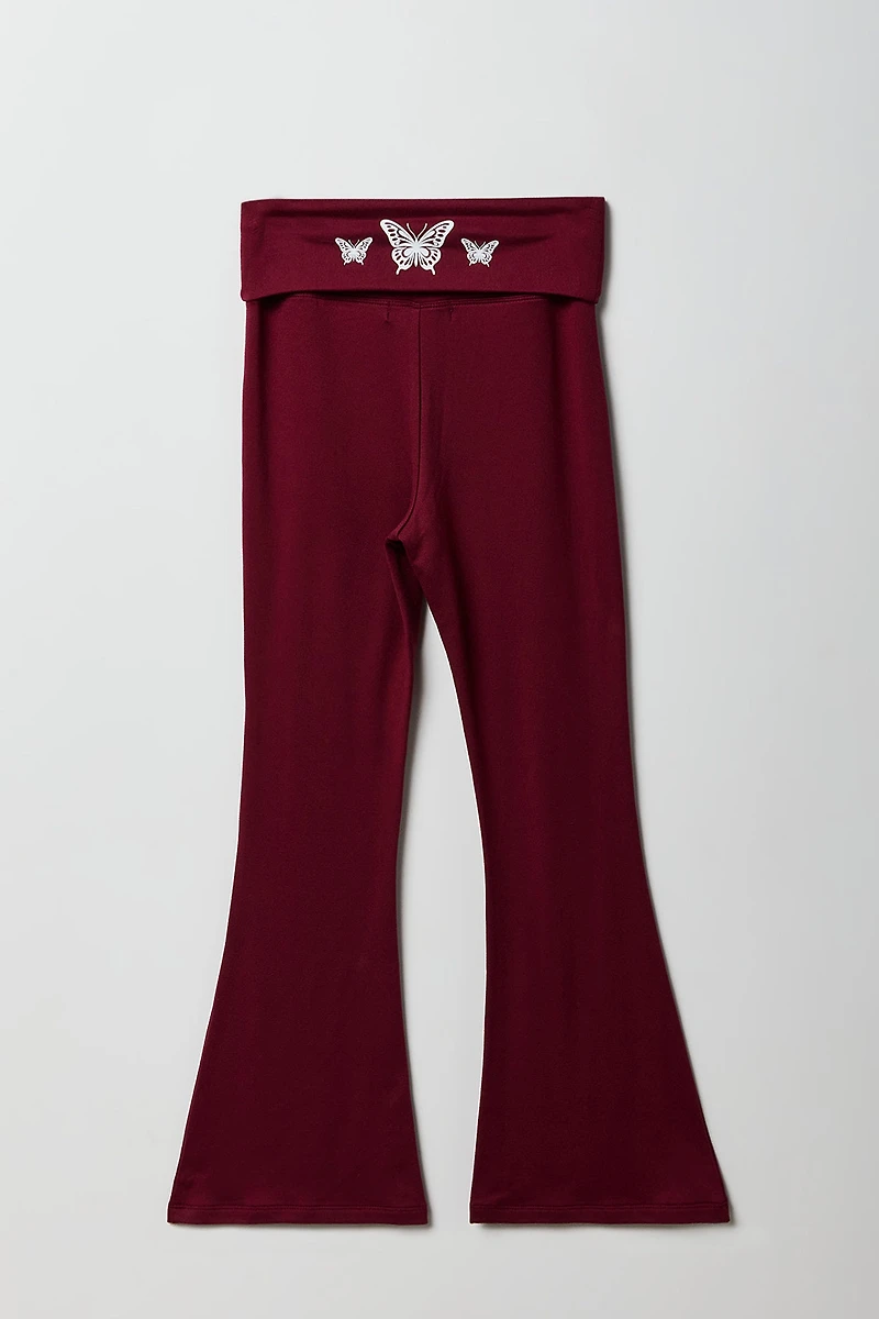 Legging imprimé à jambe évasée et taille repliée pour fille