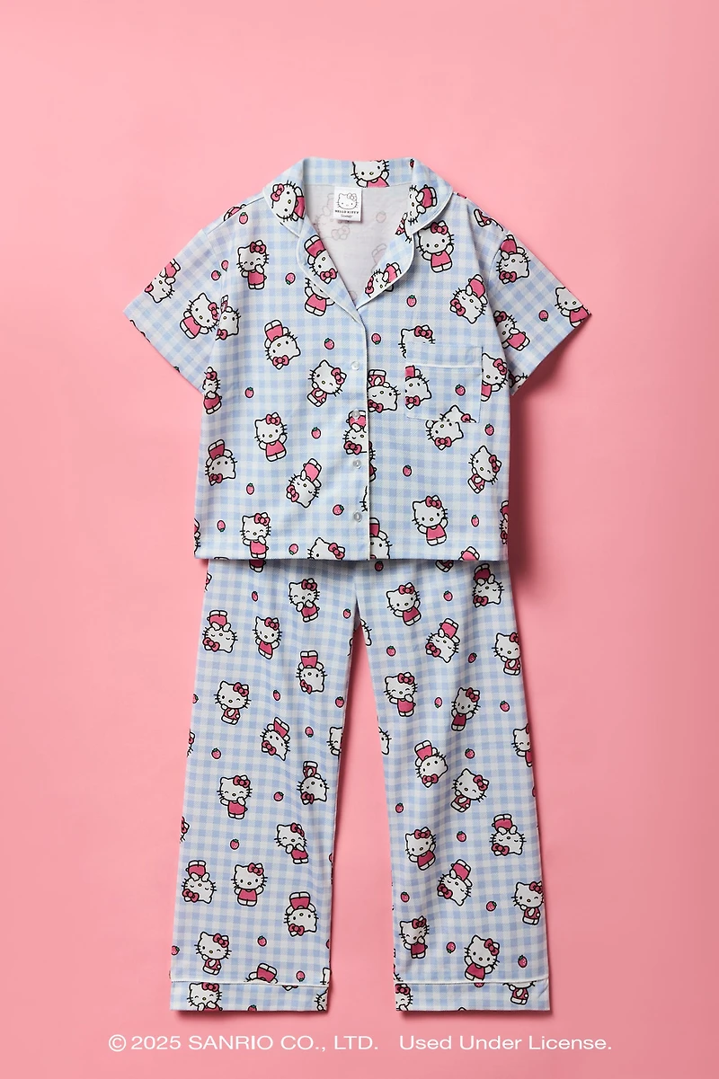 Hello Kitty® Girls Button-Up Top & Pant Pajama Set